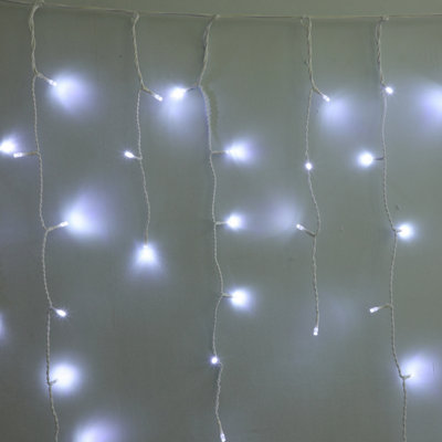 AMOS 200 LED Battery Powered Christmas Icicle Lights In White with Memory Function Timer