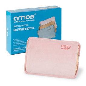 AMOS Eezy Rechargeable Electric Hot Water Bottle Bed Warmer with Hand Heat Pad Glove - Pink