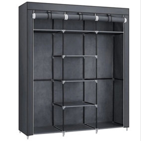 AMOS Fabric Canvas Wardrobe with Zipped Doors Closet Storage With Shelves Grey
