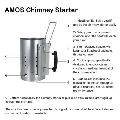 AMOS Large Steel Chimney Starter with Handle - 3