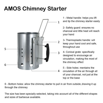 AMOS Large Steel Chimney Starter with Handle