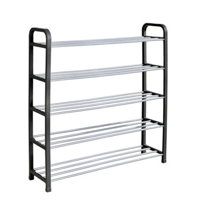 AMOS Metal 5-tier Shoe Rack Organiser - Black & Silver