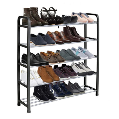 AMOS Metal 5-tier Shoe Rack Organiser - Black & Silver