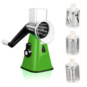 AMOS Rotary Multifunction Cheese Grater, Vegetable Fruit Slicer with 3 Stainless Steel Drum Blades - Green