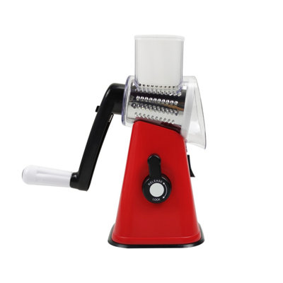 AMOS Rotary Multifunction Cheese Grater, Vegetable Fruit Slicer with 3 Stainless Steel Drum Blades - Red