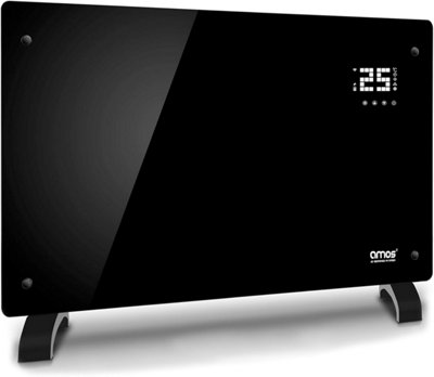 AMOS Smart Electric Glass Panel Heater 2000W Wifi Enabled Digital Display Timer & Thermostat Freestanding or Wall Mounted Black Price Comparisons | Compare The Build