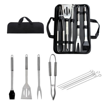 AMOS Stainless Steel Barbeque Utensils Set BBQ  Grill  Tools Kit Accessories 11pcs With Carry Case Outdoor Cooking Camping Travel