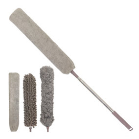 AMOS Telescopic Feather Duster With Washable 5 Piece Kit Extendable Pole Microfiber Cloths Dust Brush - Grey