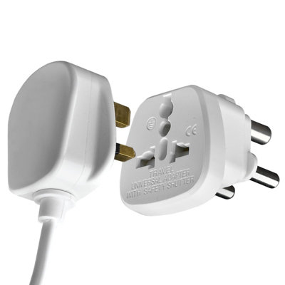 AMOS Universal UK USA EU AU to 3 Pin South Africa Travel Plug Adaptor Adapter - White
