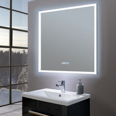 Amour Ultra Slim Square LED Illuminated Mirror with Digital Clock 730 x ...