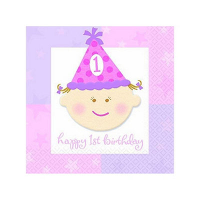 Amscan 1st Birthday Napkins (Pack of 16) White/Pink/Purple (One Size)
