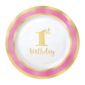 Amscan 1st Birthday Party Plates (Pack of 10) Pink/Gold/White (One Size)