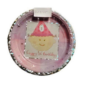 Amscan 1st Birthday Party Plates (Pack of 8) Pink (One Size)