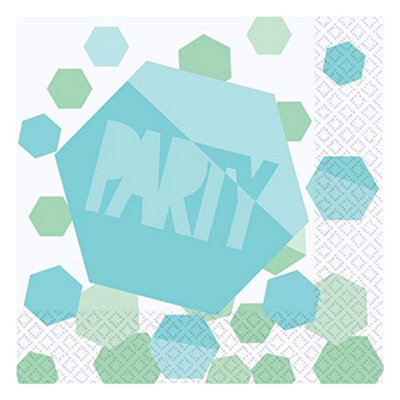 Amscan 2 Ply Party Disposable Napkins (Pack of 16) White/Green/Blue (One Size)