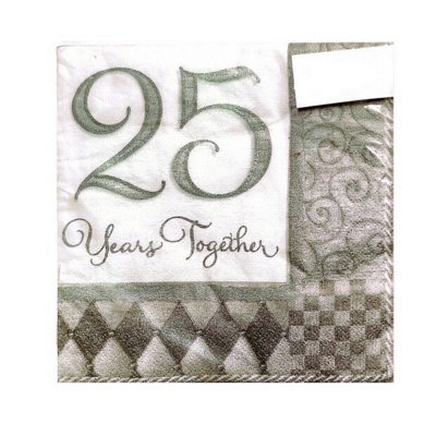 Amscan 25 Years Together Napkins (Pack of 16) White/Grey (One Size)