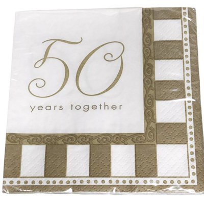 Amscan 50 Years Together 2 Ply Napkins (Pack of 16) Gold/White (One Size)