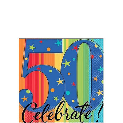 Amscan A Year To Celebrate 50th Birthday Disposable Napkins (Pack of 16) Multicoloured (One Size)