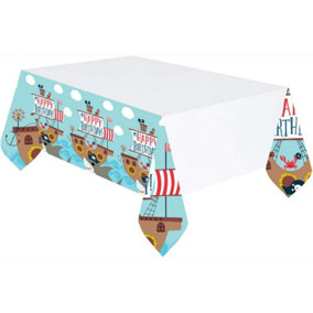 Amscan Ahoy Plastic 1st Birthday Party Table Cover White/Blue (One Size)