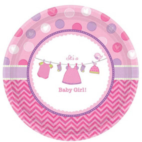 Amscan Baby Girl Paper Love Dessert Plate (Pack of 8) Pink (One Size)