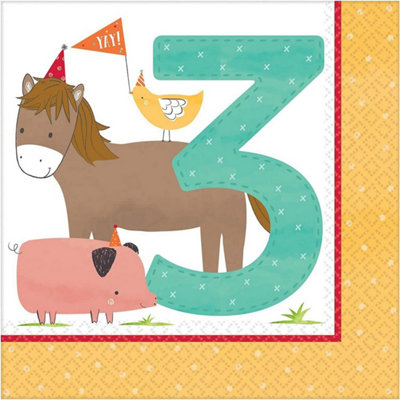 Amscan Barnyard 3rd Birthday Disposable Napkins (Pack of 16) Multicoloured (One Size)