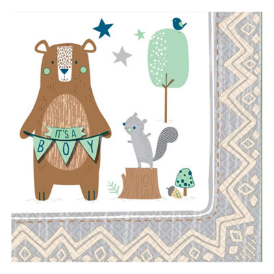 Amscan Bear ly Wait Baby Boy Disposable Napkins (Pack of 12) Multicoloured (One Size)