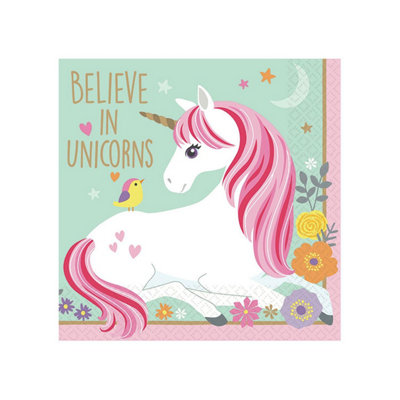 Amscan Believe In Unicorns Napkins (Pack of 12) White/Pink/Mint (25cm)