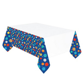 Amscan Blast Off Plastic Birthday Party Table Cover White/Blue (One Size)