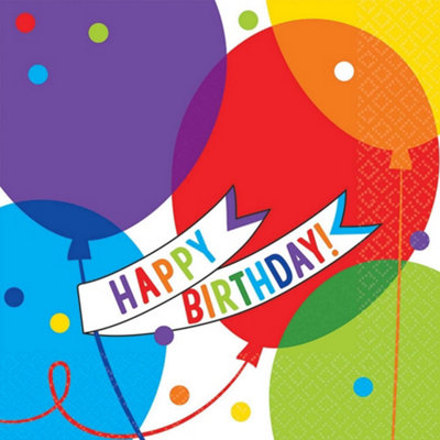 Amscan Brilliant Balloons Birthday Napkins (Pack of 36) Multicoloured (33cm)