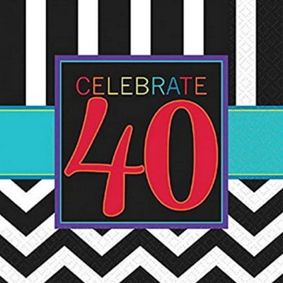 Amscan Celebrate 40th Disposable Napkins (Pack of 16) White/Black/Red (13in)