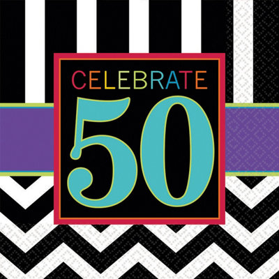 Amscan Celebrate 50th Disposable Napkins (Pack of 16) Multicoloured (13in)