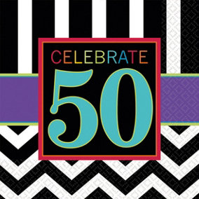 Amscan Celebrate 50th Disposable Napkins (Pack of 16) Multicoloured (13in)