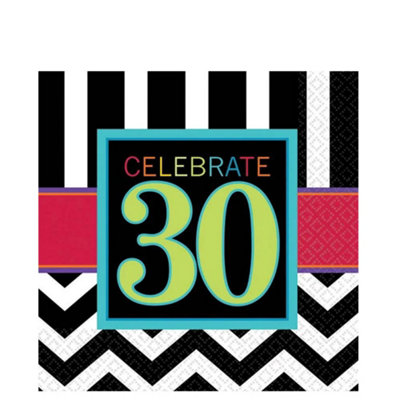 Amscan Celebrate Chevron 30th Birthday Napkins (Pack of 16) Multicoloured (One Size)