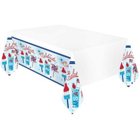 Amscan Celebrate USA Plastic Printed Party Table Cover White/Blue (One Size)