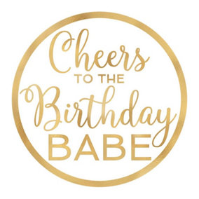 Amscan Cheers To The Birthday Babe Hot Stamped Coaster (Pack of 18) White/Gold (One Size)