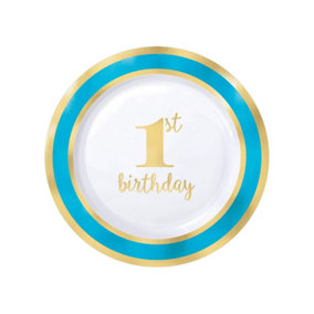 Amscan Contrast 1st Birthday Disposable Plates (Pack of 8) White/Gold/Blue (One Size)