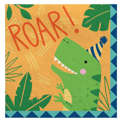 Amscan Dino-Mite Napkins (Pack of 16) Yellow/Green/Orange (33cm)