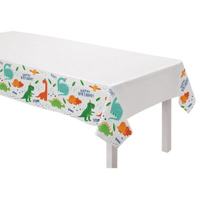 Amscan Dino-Mite Plastic Party Table Cover White/Green/Orange (2.4m x 1.3m)