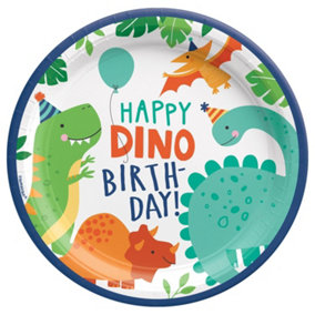 Amscan Dinosaur Birthday Plate (Pack of 8) Green/Orange/Blue (23cm)