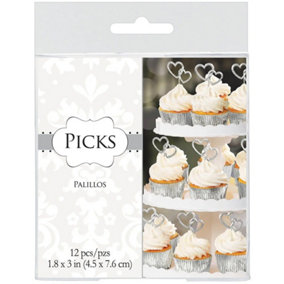 Amscan Double Heart Cupcake Topper (Pack of 12) Silver (One Size)