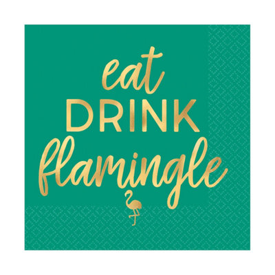 Amscan Eat Drink Flamingle Disposable Napkins (Pack of 16) Green/Gold (One Size)