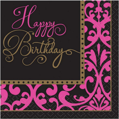 Amscan Fabulous Celebration Happy Birthday Disposable Napkins (Pack of 36) Pink/Black (13in)