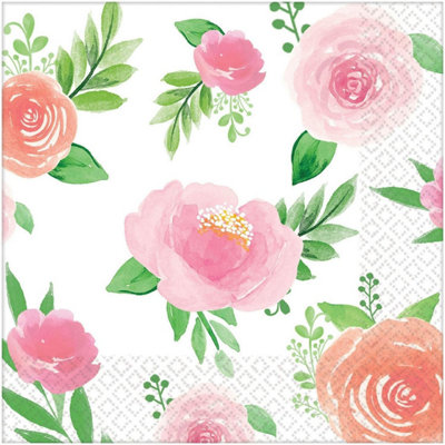 Amscan Floral Baby Shower Disposable Napkins (Pack of 16) White/Pink/Green (One Size)