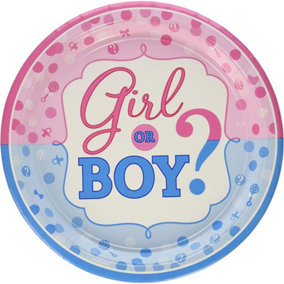 Amscan Girl Or Boy Paper Gender Reveal Party Plates (Pack of 8) White/Pink/Blue (One Size)