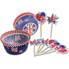 Amscan Great Britain Muffin Cases With Picks (Pack of 48) Blue/Red (One Size)