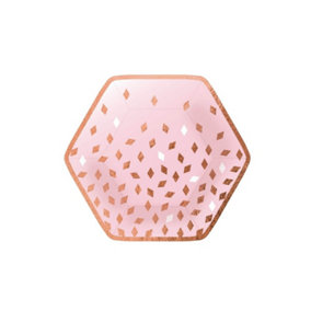 Amscan Hexagon Party Plates (Pack of 8) Rose Gold (23cm)