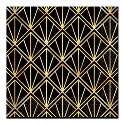 Amscan Hollywood Hot Stamped Napkins (Pack of 16) Black/Gold (33cm)