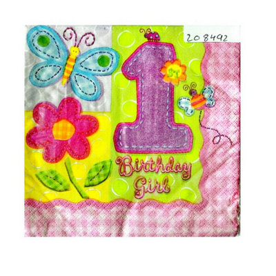 Amscan Hugs And Stitches Girl 1st Birthday Napkins (Pack of 16) Multicoloured (One Size)