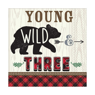 Amscan In Two The Wild Paper Lumberjack Disposable Napkins (Pack of 16) White/Black/Red (13in)