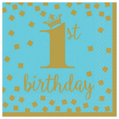 Amscan Its A Boy 1st Birthday Disposable Napkins (Pack of 16) Blue/Gold (One Size)