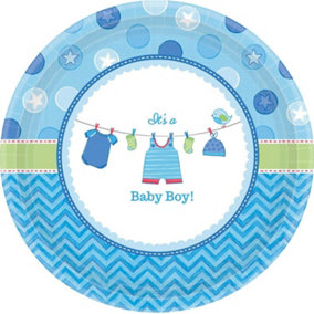 Amscan Its Baby Boy Chevron Plate (Pack of 8) Blue/White/Green (One Size)